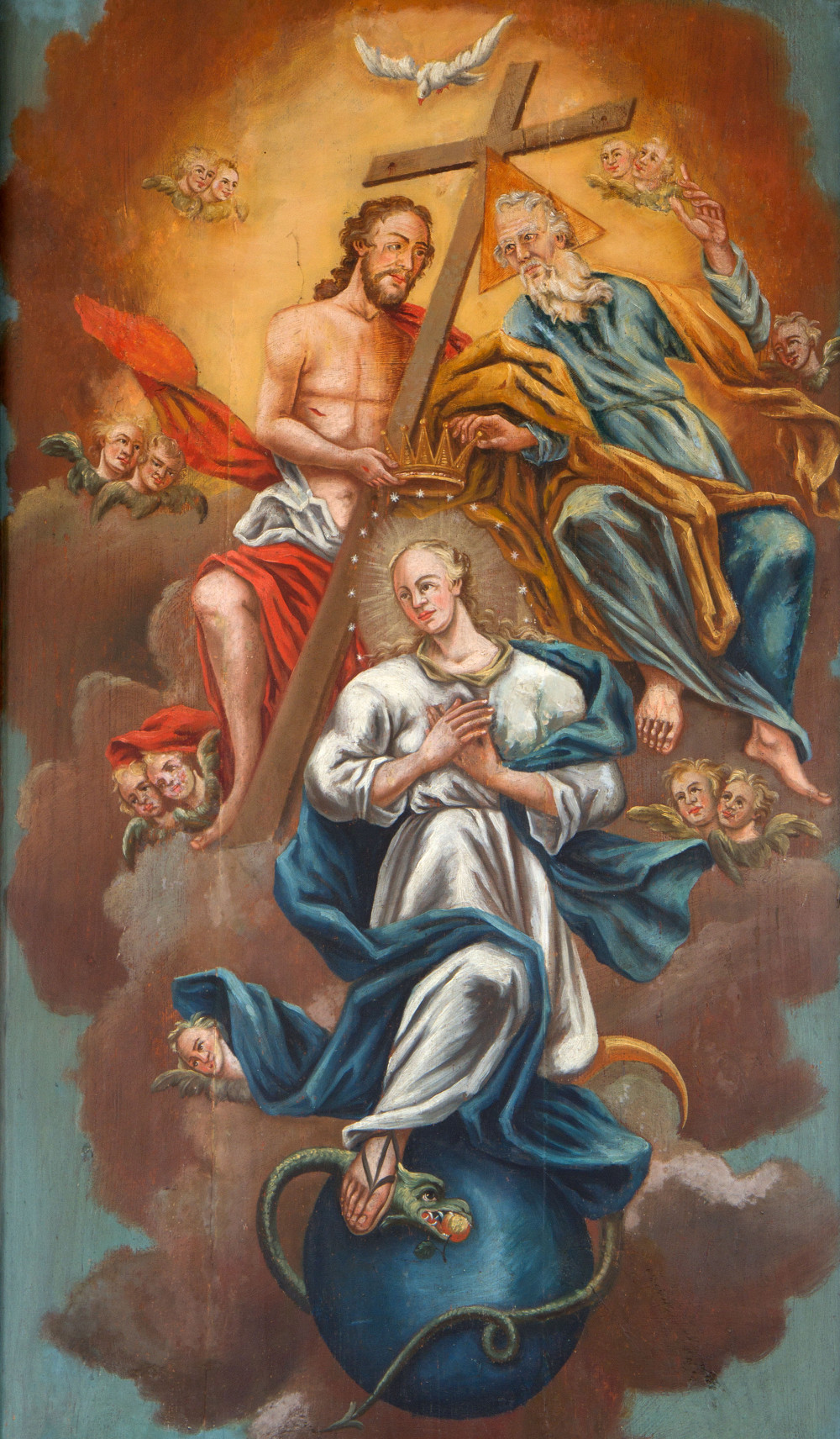 bäuerliches Bild mit der Darstellung der Krönung Mariens